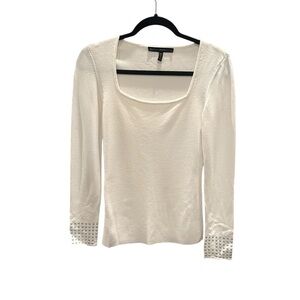 White House Black Market White Studded Long Sleeve Top